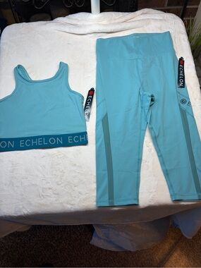 Echelon Sports Bra & Capri Leggings Indoor/Outdoor Exercise Sz L Teal